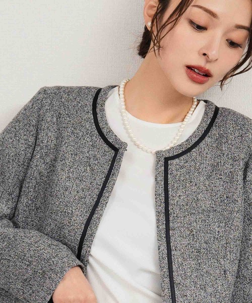 Flolia（フロリア） セットアップ ノーカラー ツイードジャケット 巻き