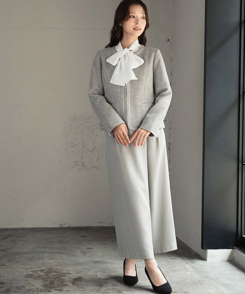 Flolia（フロリア） セットアップ ノーカラー ツイードジャケット 巻き