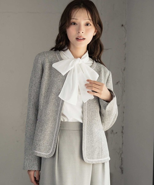 Flolia（フロリア） セットアップ ノーカラー ツイードジャケット 巻き