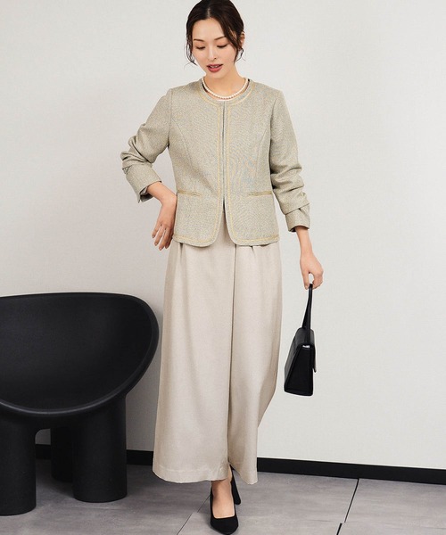 Flolia（フロリア） セットアップ ノーカラー ツイードジャケット 巻き