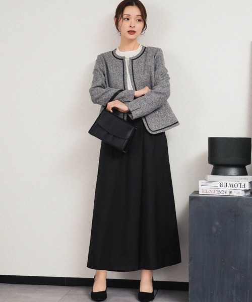 Flolia（フロリア） セットアップ ノーカラー ツイードジャケット 巻き