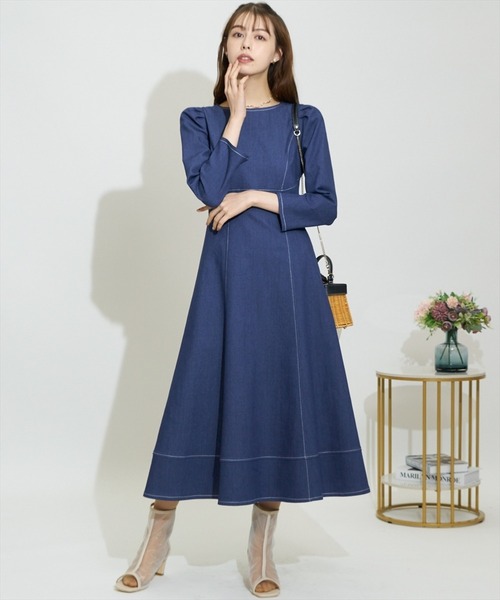 「SWINGLE」 7分袖ワンピース FREE ブラック レディース_画像6