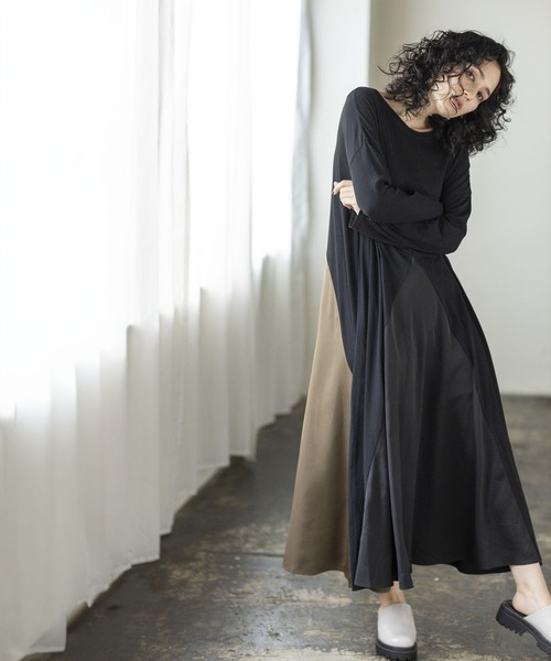 「OSMOSIS」 7分袖ワンピース ONE SIZE ブラック レディース_画像2