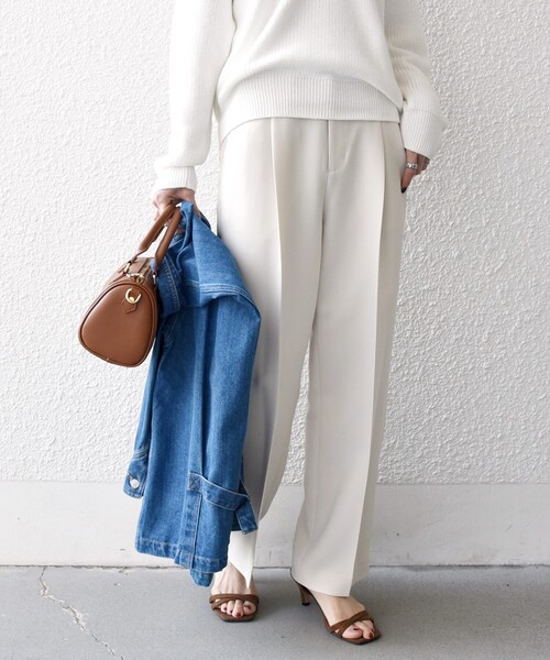 SHIPS any パンツ any:「洗濯機可能」ダブルクロス タック ストレート