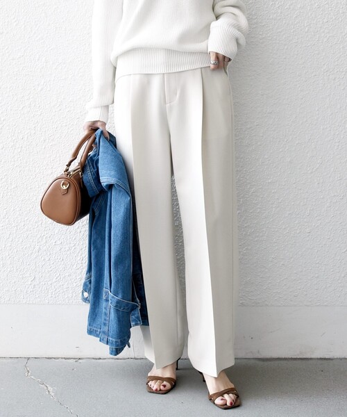 SHIPS any パンツ any:「洗濯機可能」ダブルクロス タック ストレート