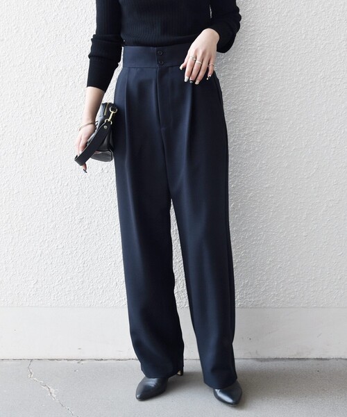 SHIPS any パンツ any:「洗濯機可能」ダブルクロス タック ストレート