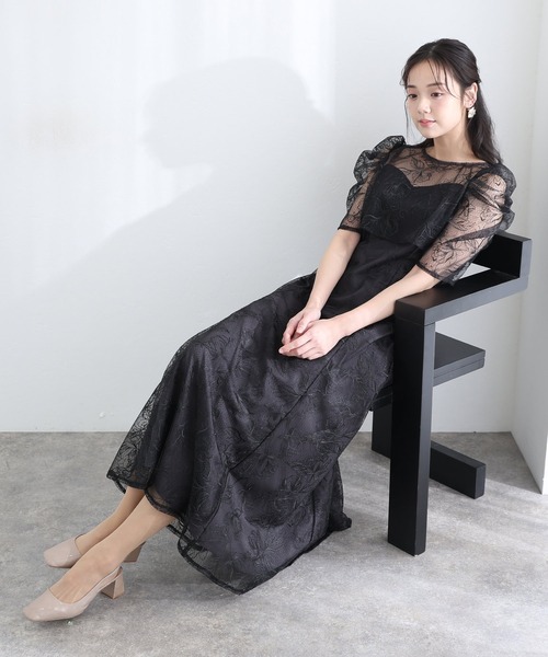 【POURVOUS】オケージョンドレス　ボレロ×ワンピ×トップスの３点セット PourVous（プールヴー） ドレス ロング＆七分袖フォーマルシャーリング