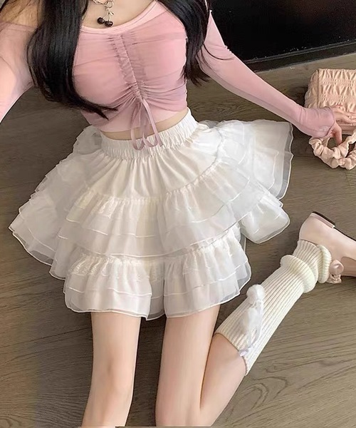 「shopnikoniko」 フリルスカート フリー ホワイト レディース_画像8