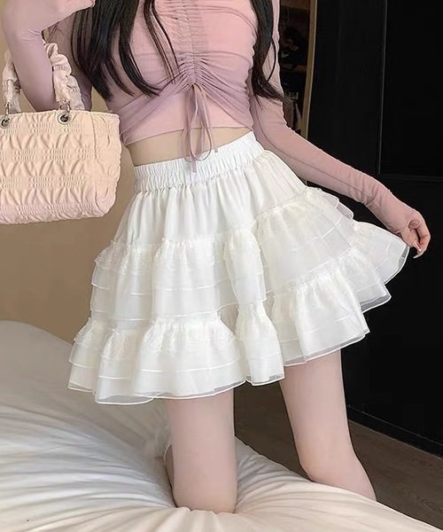 「shopnikoniko」 フリルスカート フリー ホワイト レディース_画像9