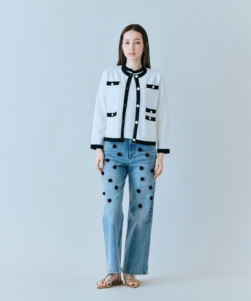 ジーンズ デニム デニムパンツ ビジュー付きブーツカットデニム レディースの画像