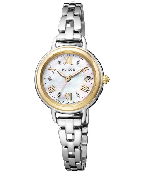 wicca（ウィッカ） 腕時計 ソーラーテック 電波時計 シルバー×ゴールド