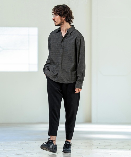 Pedestal ブラック ポロシャツ M Magine（マージン） ポロシャツ ms6420- Grid Pattern Relax Fit
