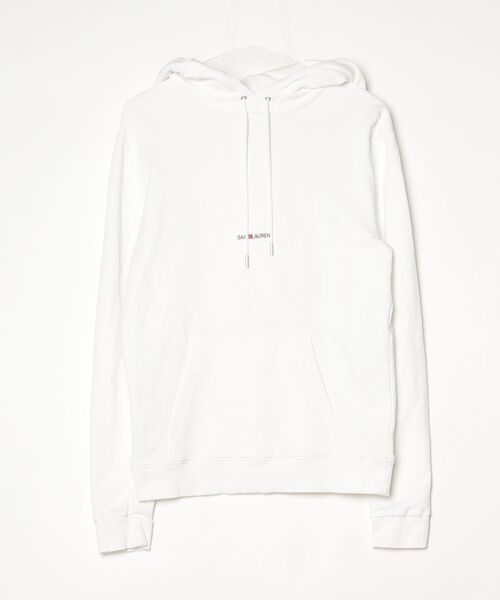 SAINT LAURENT PARIS」 ワンポイントプルオーバーパーカー S ホワイト