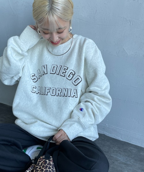 「Champion」 スウェットカットソー L オートミール レディース