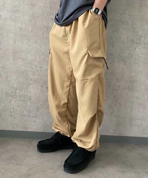 link lot ワイドパンツ カーゴパンツ 「ウエストゴム」ナイロンカーゴ