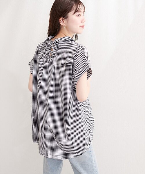 natural couture ブラウス シャツ 半袖 ギンガムチェック半袖シャツ 