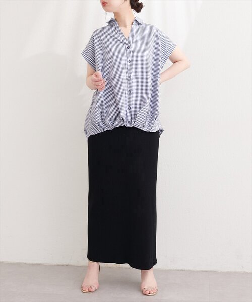 natural couture ブラウス シャツ 半袖 ギンガムチェック半袖シャツ