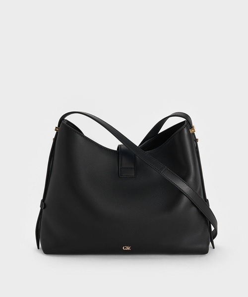 CHARLES&KEITH美品ブラックレザートートバッグ CHARLES ＆ KEITH（チャールズ&キース） 「CHARLES & KEITH」 トート