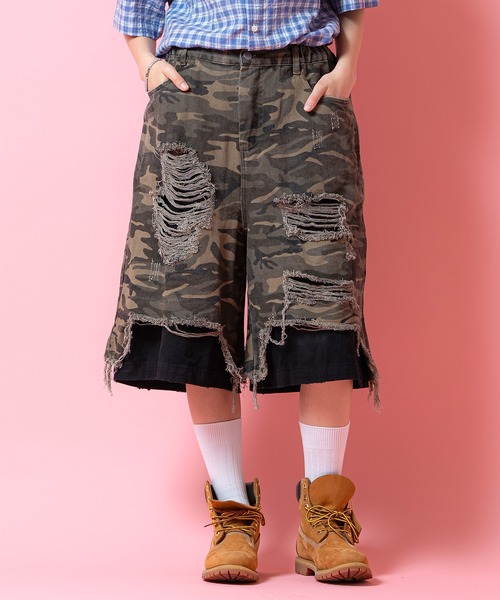ハーフパンツ パンツ 短パン a.p.o.v. カモフラハードダメージレイヤー
