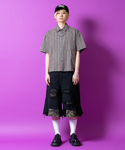 ハーフパンツ パンツ 短パン a.p.o.v. カモフラハードダメージレイヤー