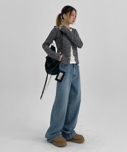 「BLACKUP」 長袖カットソー ONESIZE カーキ レディース_画像2