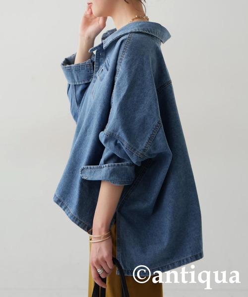 「antiqua」 デニムジャケット ONESIZE ブルー レディース_画像5