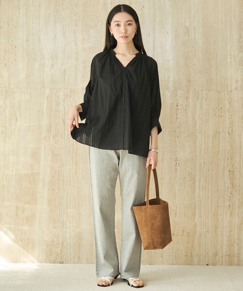 「UNFILO」 7分袖ブラウス MEDIUM ブラック レディース_画像9