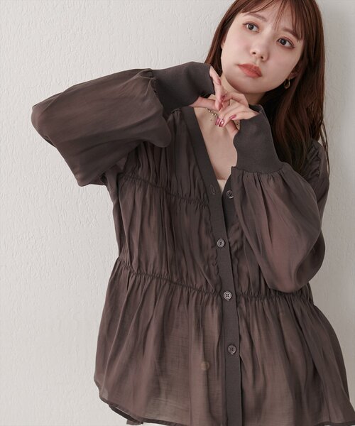 natural couture カーディガン ギャザーシアーシャツカーデ レディース