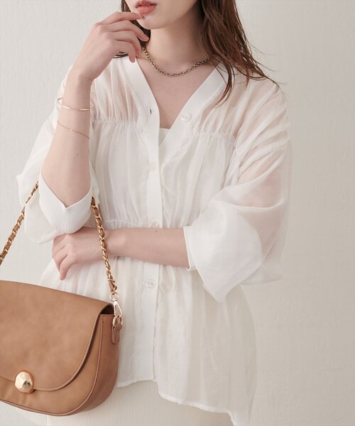 natural couture カーディガン ギャザーシアーシャツカーデ レディース