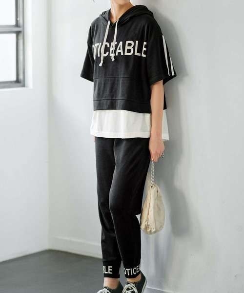 パーカー 裾レイヤードスポーティロゴパーカー＆パンツセット 「急な