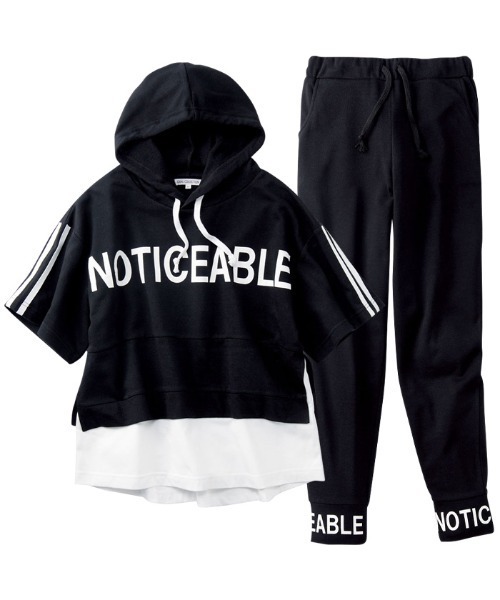 パーカー 裾レイヤードスポーティロゴパーカー＆パンツセット 「急な