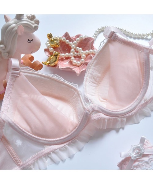 ピンク系レースブラジャー複数点セット Lace Ladies ブラジャー ショーツセット 小花レースブラ