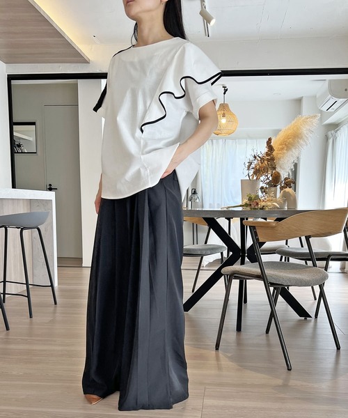 Jewelobe シャツ ブラウス アシンメトリー配色ラッフルトップス 