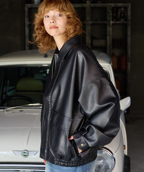 【PBLIM】フェイクレザージャケット・ブラック＜UNISEX＞ PAGEBOY｜【PBLIM】フェイクレザーブルゾン | Rakuten Fashion(楽天