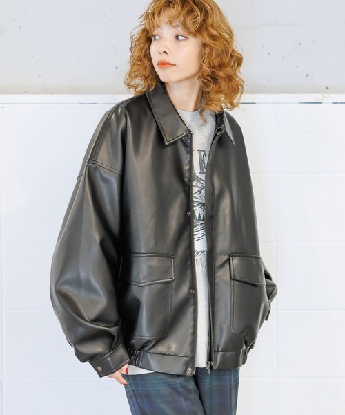 【PBLIM】フェイクレザージャケット・ブラック＜UNISEX＞ PBLIM ブルゾン アウター PBLIM/フェイクレザージップブルゾン