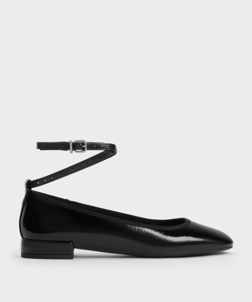 CHARLES&KEITH パテント プラットフォームアンクルストラップパンプス CHARLES & KEITH パテント プラットフォームアンクルストラップ