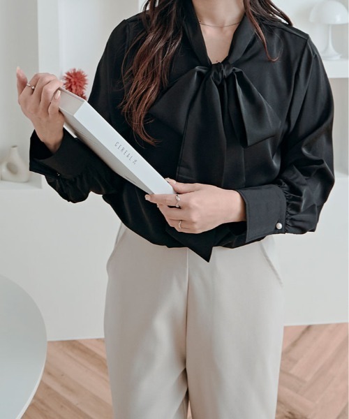 ブラウス シャツ 2way シフォン ジョーゼット ボウタイ レディース