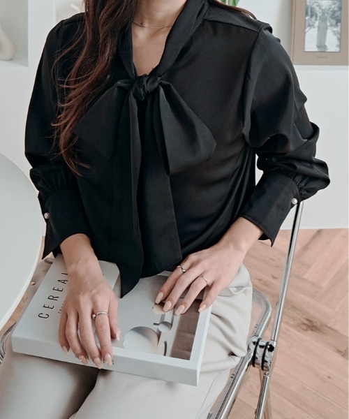 ブラウス シャツ 2way シフォン ジョーゼット ボウタイ レディース