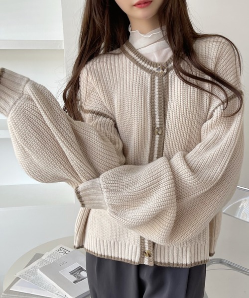 1950's Cook's パイピング ツートーン ニットカーディガン ボロ 1950's Cook's パイピング ツートーン ニットカーディガン ボロ