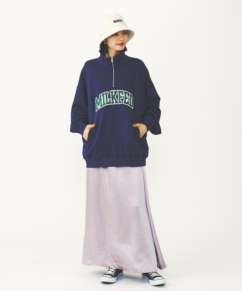 MILKFED. トレーナー スウェット COLLEGE LOGO HALF ZIP TOP