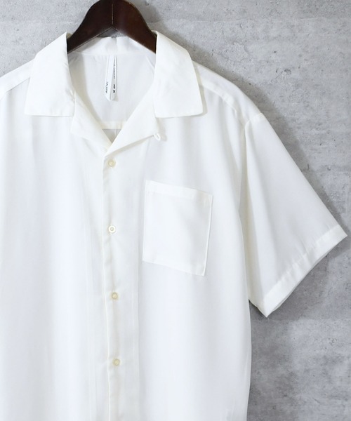 シャツ ポリエステル 無地 オープンカラーシャツS/S レディース メンズ