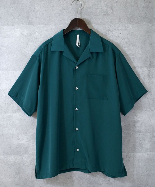 シャツ ポリエステル 無地 オープンカラーシャツS/S メンズ