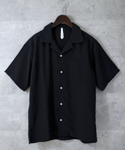 グレー ポリエステル 半袖シャツ 038 シャツ ポリエステル 無地 オープンカラーシャツS/S メンズ