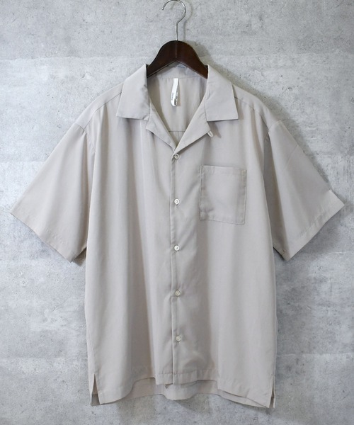 シャツ ポリエステル 無地 オープンカラーシャツS/S メンズ
