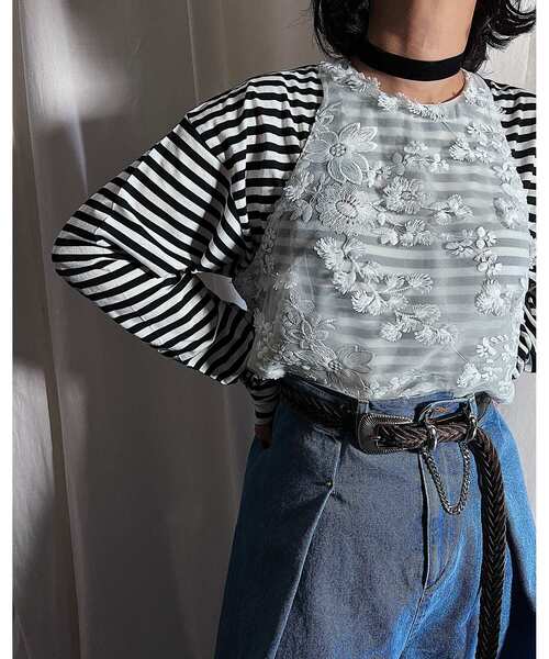 ブラウス シャツ provoke（プロヴォーク）tulle lace N／S blouse レディース