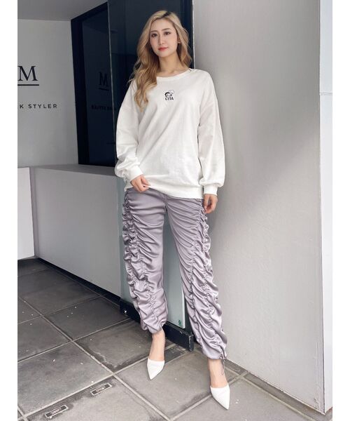 GYDA パンツ サテンギャザーワイドパンツ レディース : ZOZOTOWN