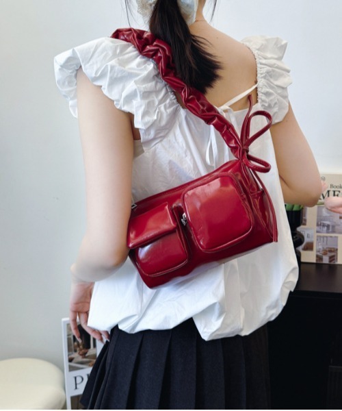 OVHEE Mignon Saddle Bag Red/2way ショルダーバッグ 韓国 FREE STYLISTS ショルダーバッグ バッグ 2ポケット 2WAY