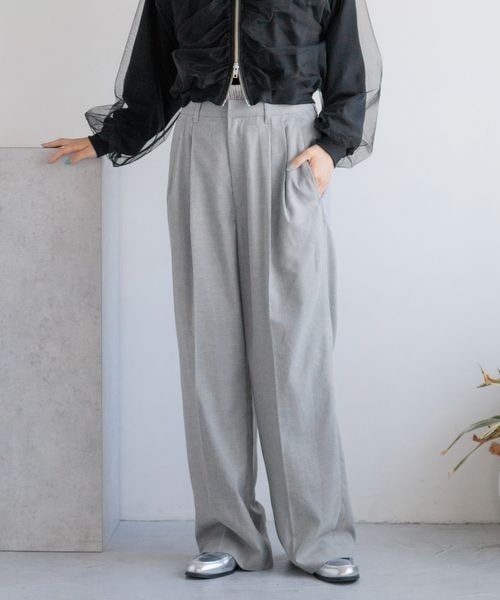 スーパーブランド LOWRYS FARM スラックス パンツ TRダブルウエストワイドパンツ