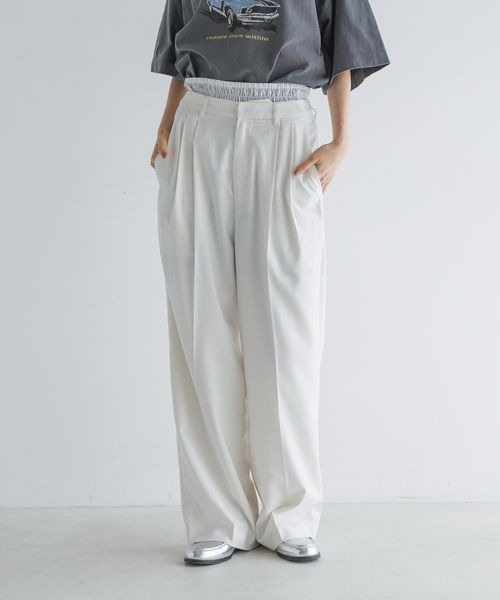 スーパーブランド LOWRYS FARM スラックス パンツ TRダブルウエストワイドパンツ