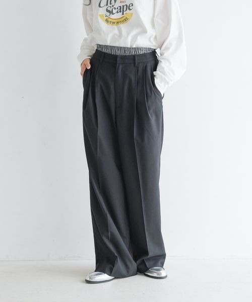 スーパーブランド LOWRYS FARM スラックス パンツ TRダブルウエストワイドパンツ